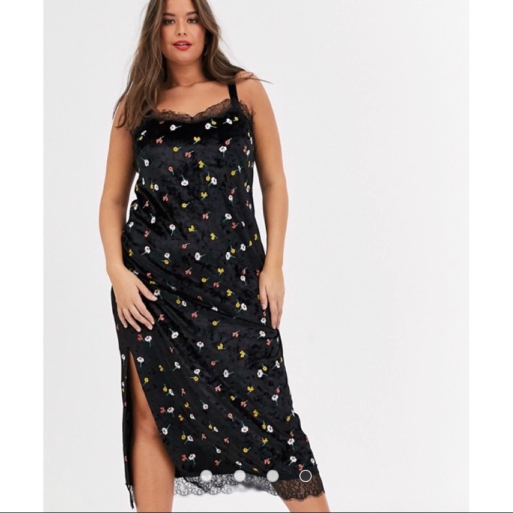 ASOS Curve Velvet Embroidered Midi Dress - NWT